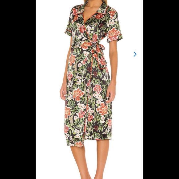 We Are HAH Perfectly Taylored Satin Floral Midi Wrap Dress Flock Together Noir S - Picture 2 of 12
